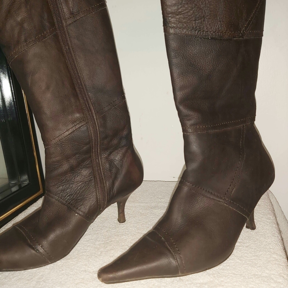 Brown leather boots
